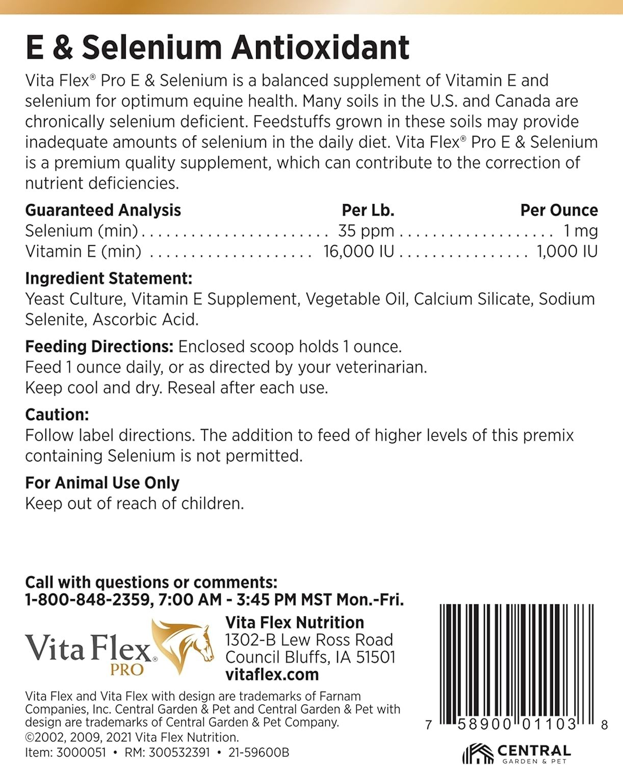 Vita Flex Pro E Selenium Supplement for Horses 4 lb Balanced Antioxidants Horse