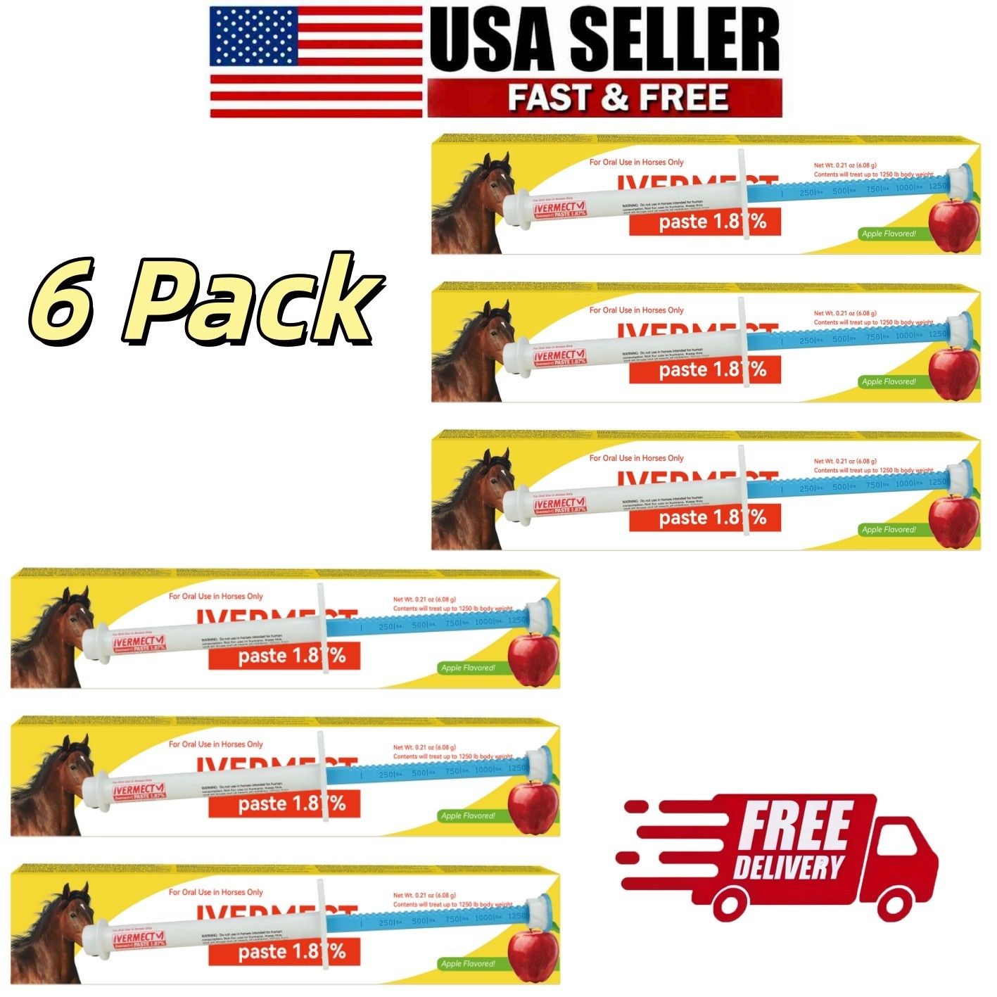 NEW 6 Pack In Box Paste Horse Dewormer Apple Flavor wormer EXP 01/2028