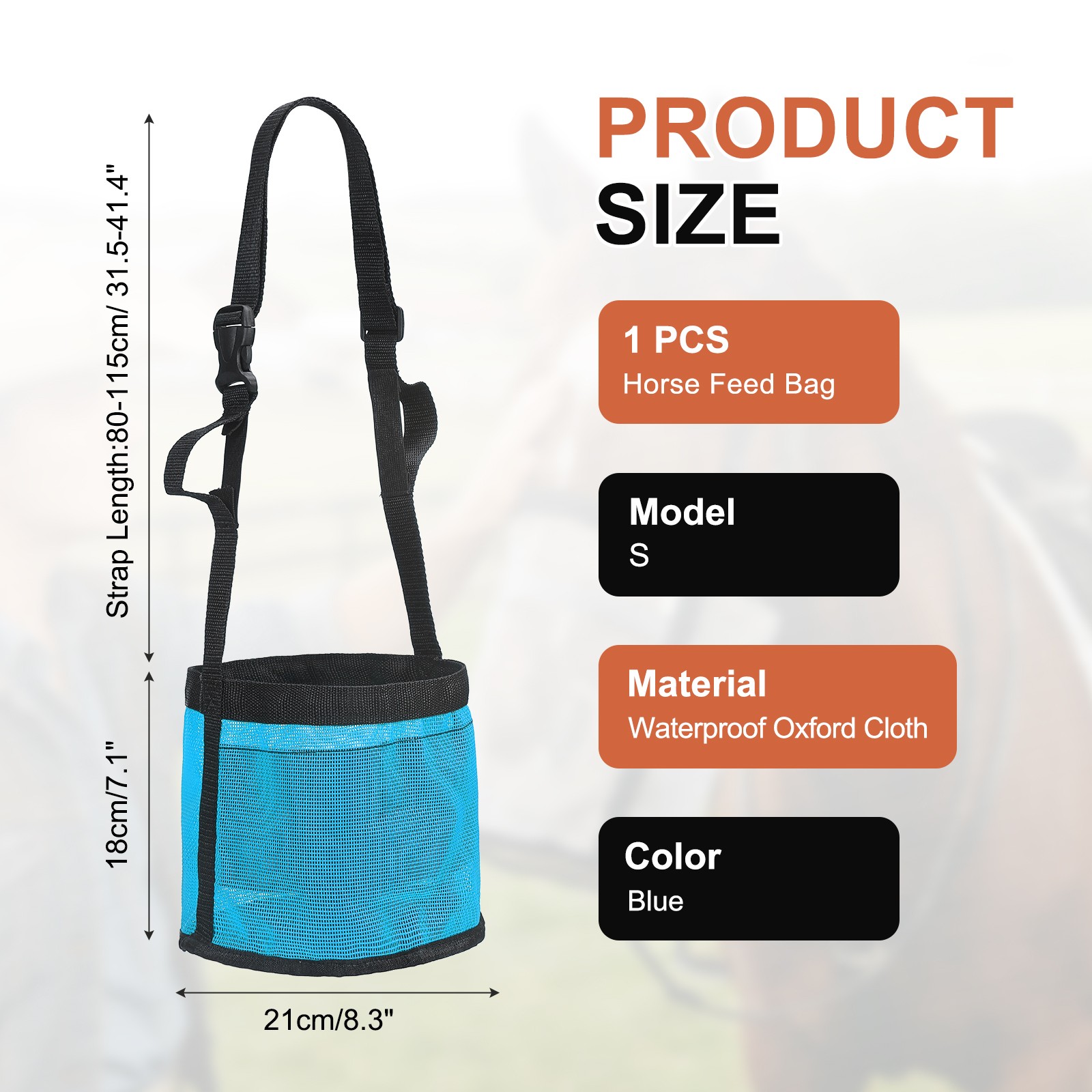Horse Feed Bag, (Blue, S), Intended for Horse Feeding Grain
