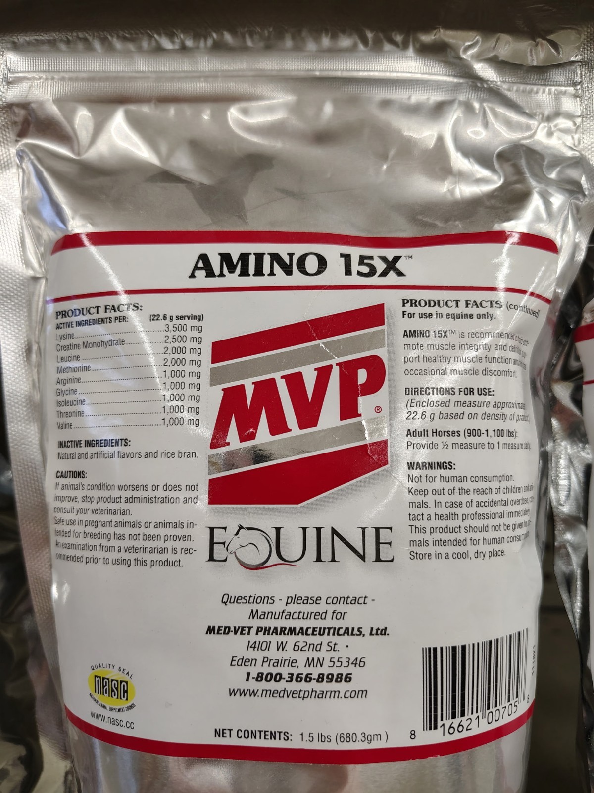 MVP Amino 15X Equine Horse Supplement 1.5 lbs Nutritional Feed Support