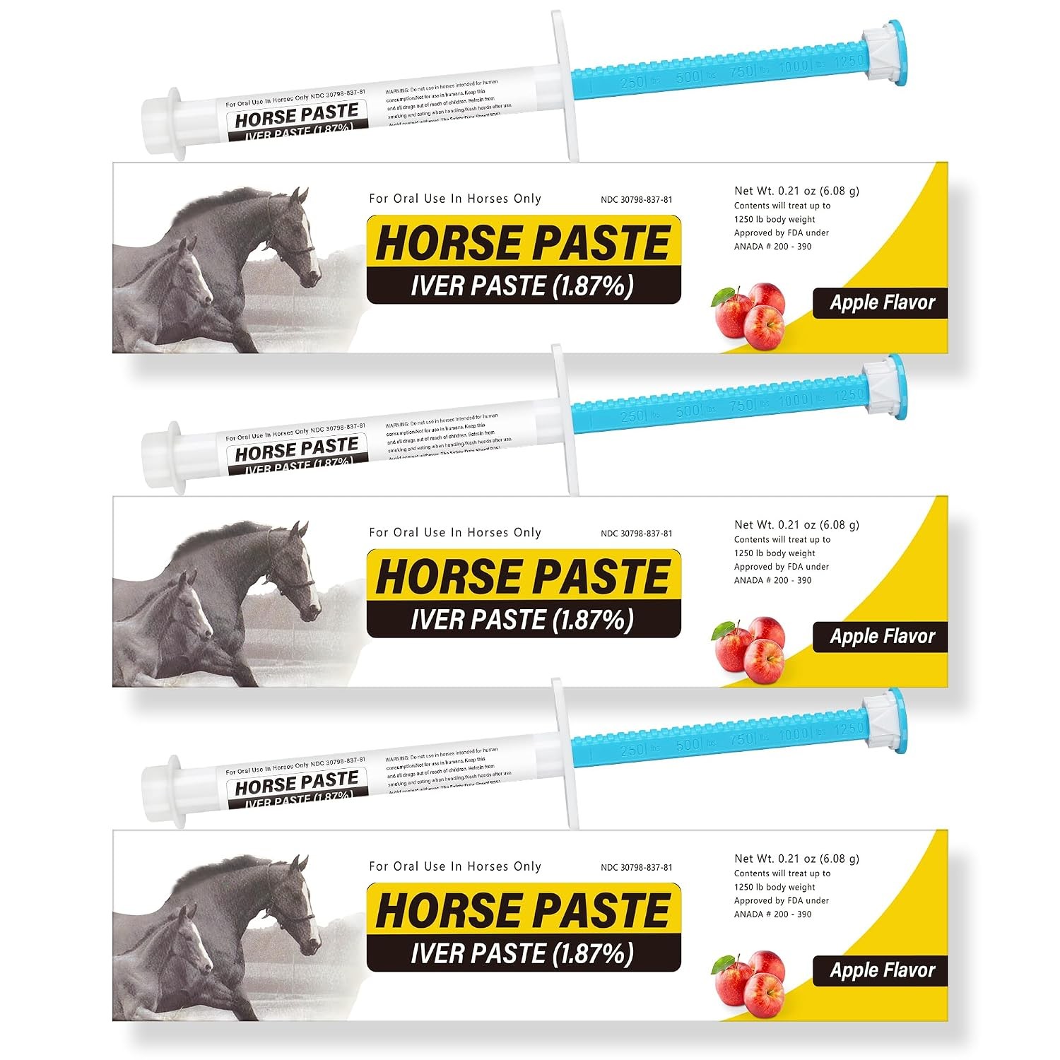 Equine Paste 1.87% – 3 Pack (6.08g Each) Apple Flavored Oral for Horses