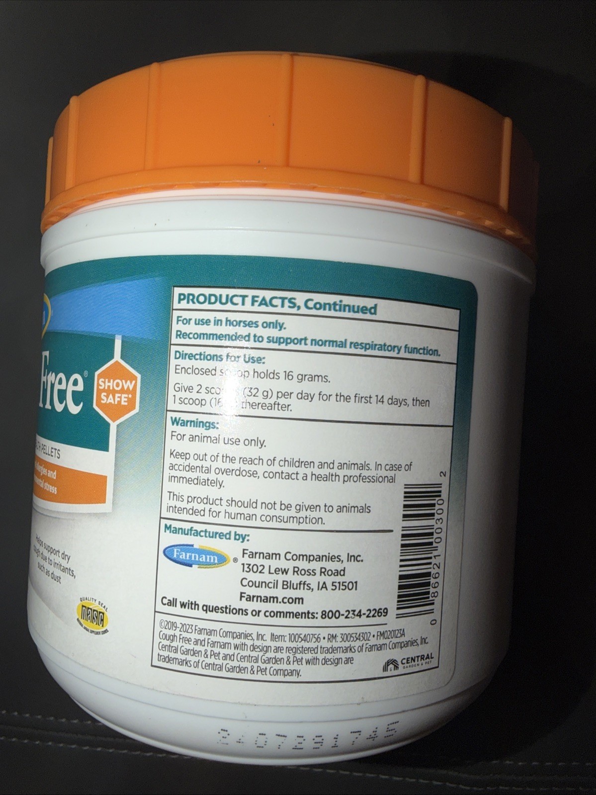 Cough Free Equine Respiratory Health 48 Day Supply 1.75 Lbs By Farnam!!